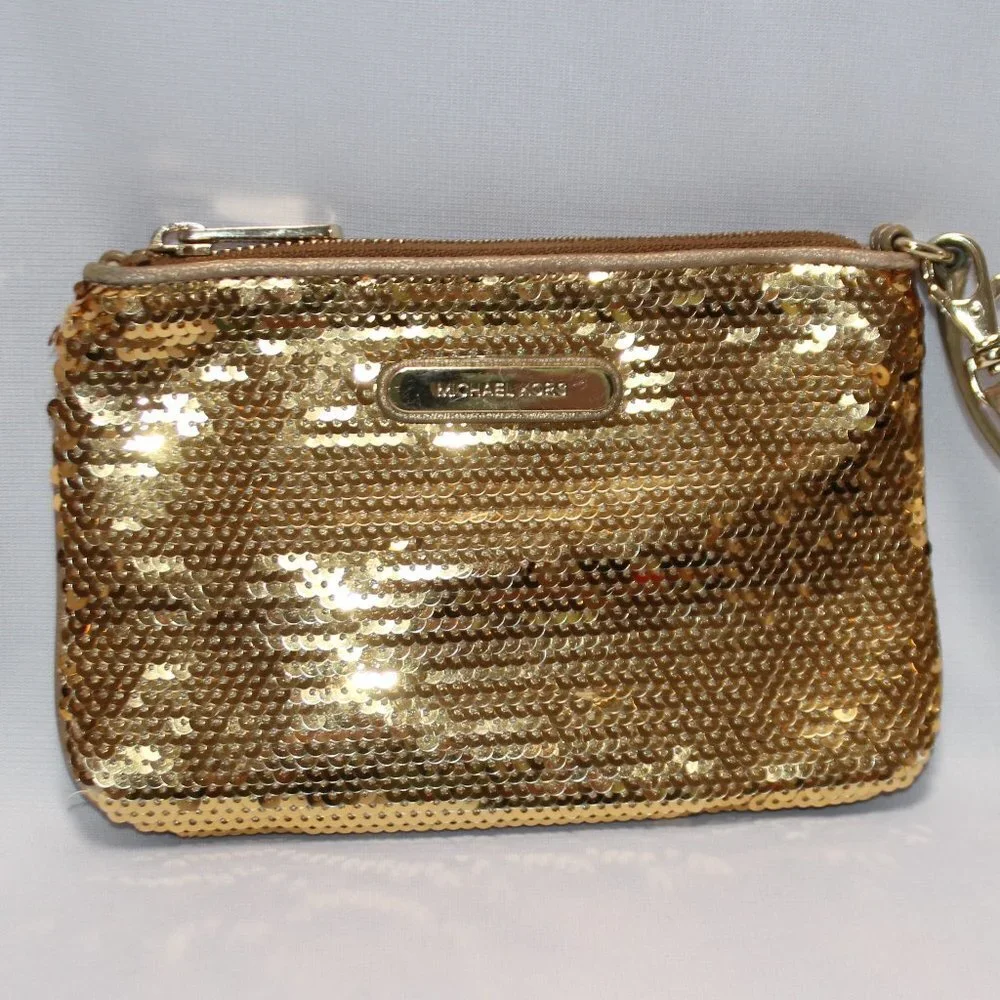 MICHAEL Michael Kors Gold Leather Sequin Mini Handbag/Wristlet